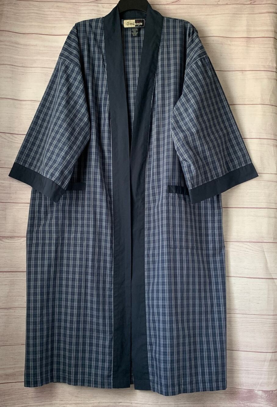 Vintage Goodnight Men's Blue Plaid Kimono Robe Loungewear One Size Fits Most